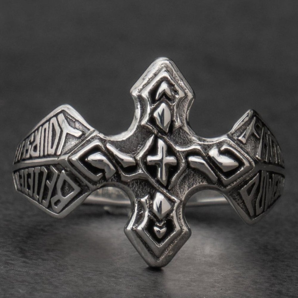 💎 Flame Printed Celtic Pattern Fashion Vintage Corss Ring for Man, INDN8471 - Picture 3 of 3